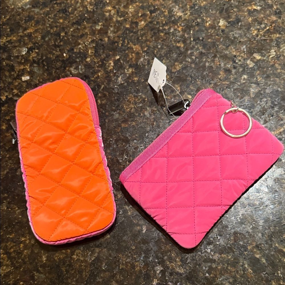 Pink & Orange Neoprene QuiltedโCard Case with Keyring and Sunglass Case NEW
